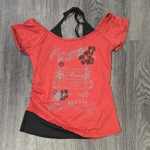 Baby Tee Y2k Women Grunge Top Emo 2000s Vintage Fake Two Piece Short Sleeve